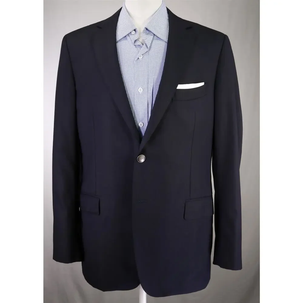 Suitsupply Custom Navy Blue Woven Metal Button 2-Btn Wool Blazer Jacket 42L